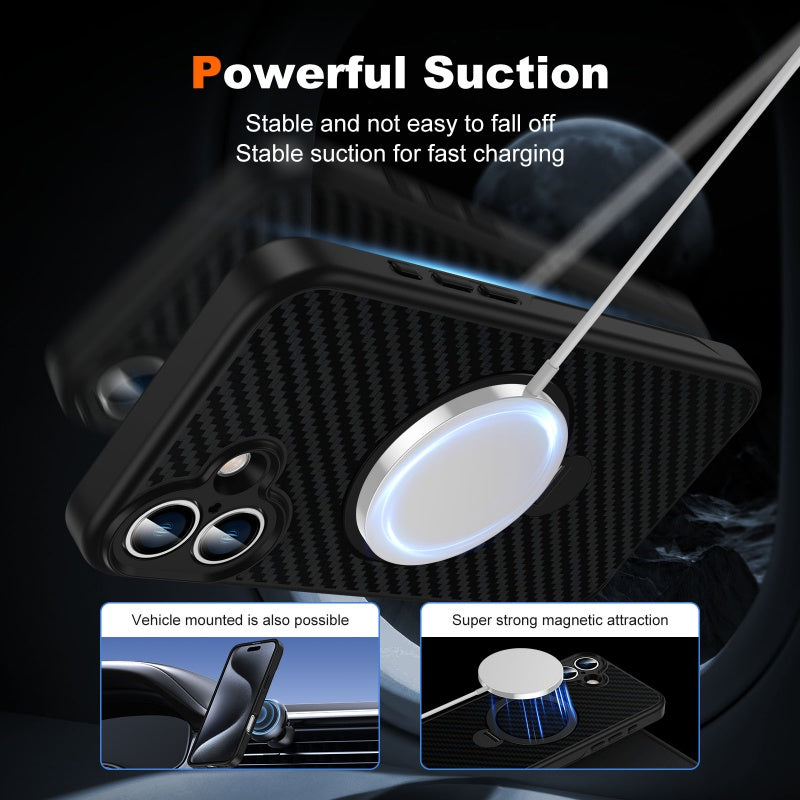 For iPhone 15 series woven texture magnetic case with 360 degree rotating bracket