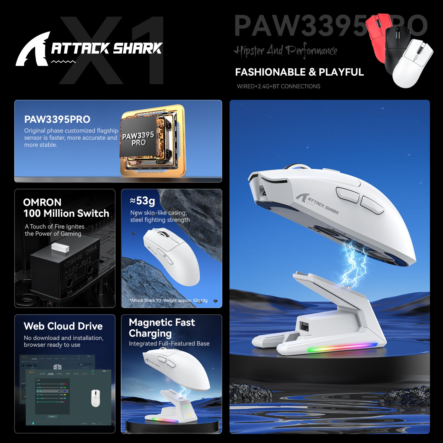 ATTACK SHARK X1 Tri-mode Gaming Mouse