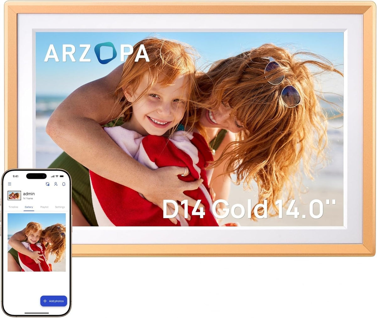 ARZOPA Digital Picture Frame WiFi 14" FHD IPS Touch Screen