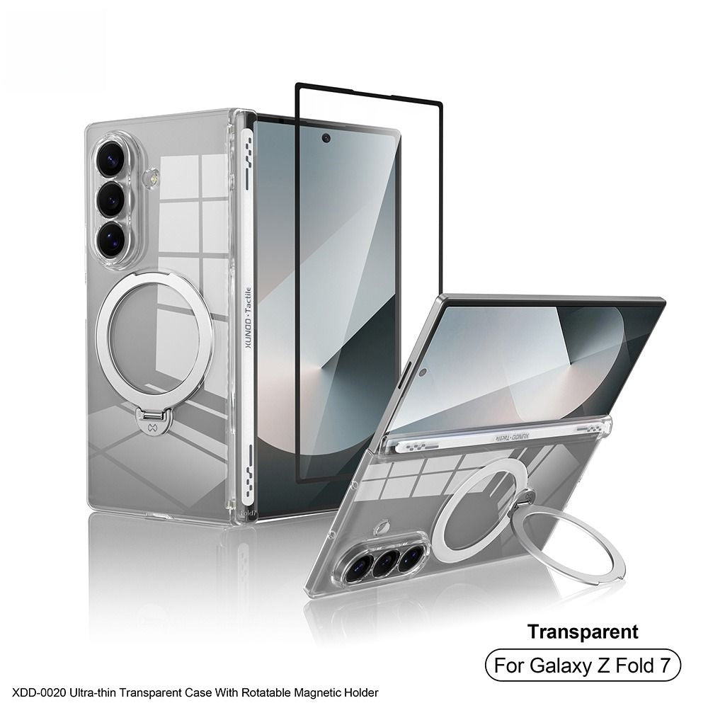 For Samsung Galaxy Z fold7 transparent Magnetic protective case with Rotating bracket